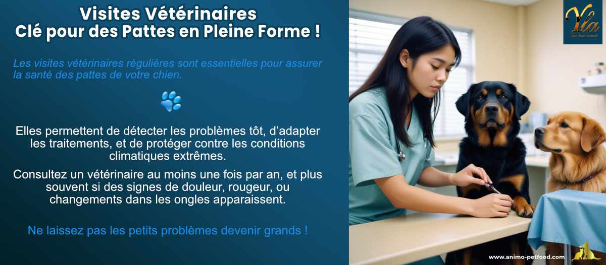 Visites vétérinaires pour la santé des pattes de chien : essentiel pour détecter les problèmes tôt et maintenir le confort et la santé des pattes.